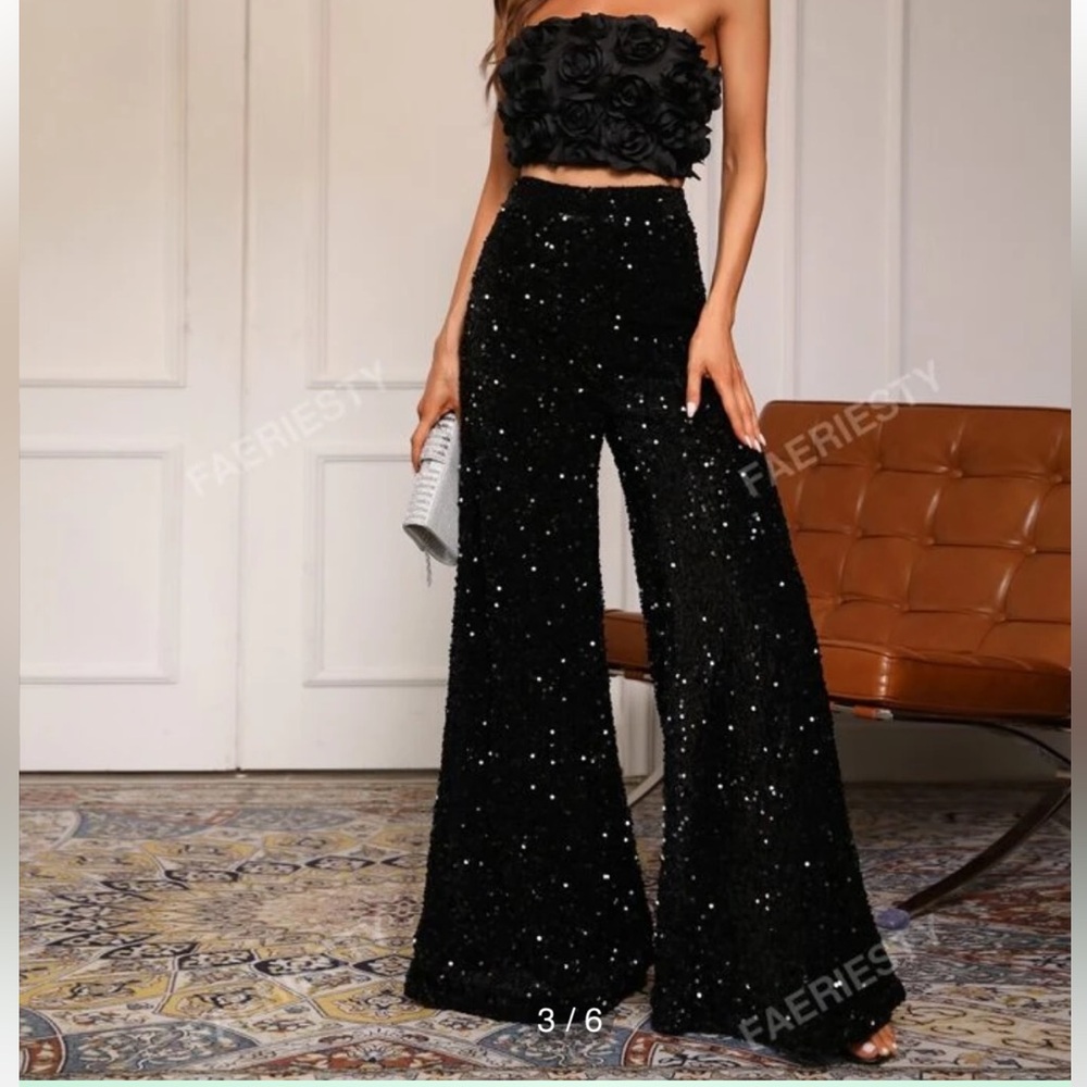 Shein Elegant Sequin Tube Top & Wide Leg Pants Set size 12(XL)